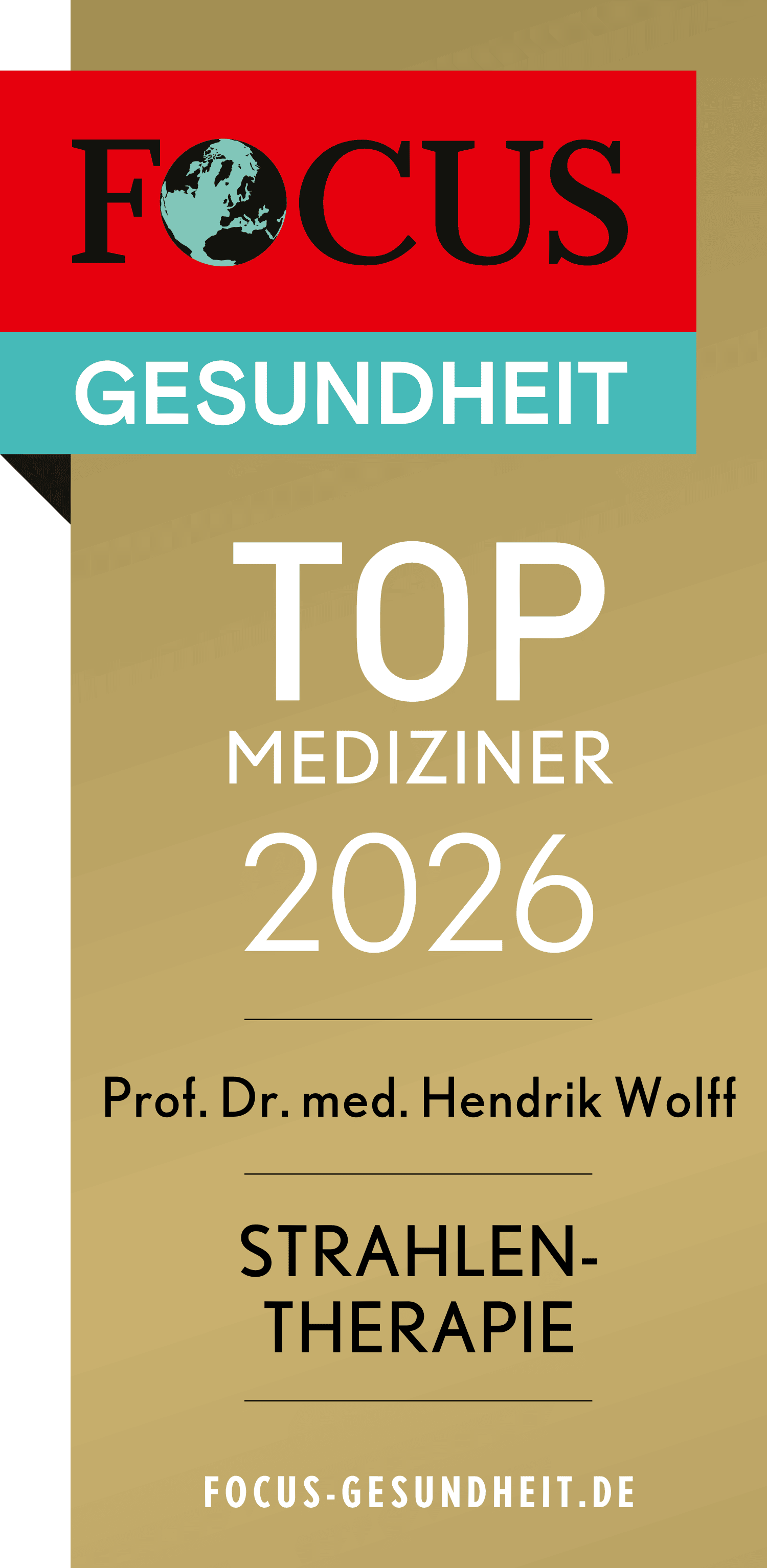 Das Siegel für die Strahlentherapie aus dem Jahr 2026 von Prof. Dr. med. Hendrik Wolff